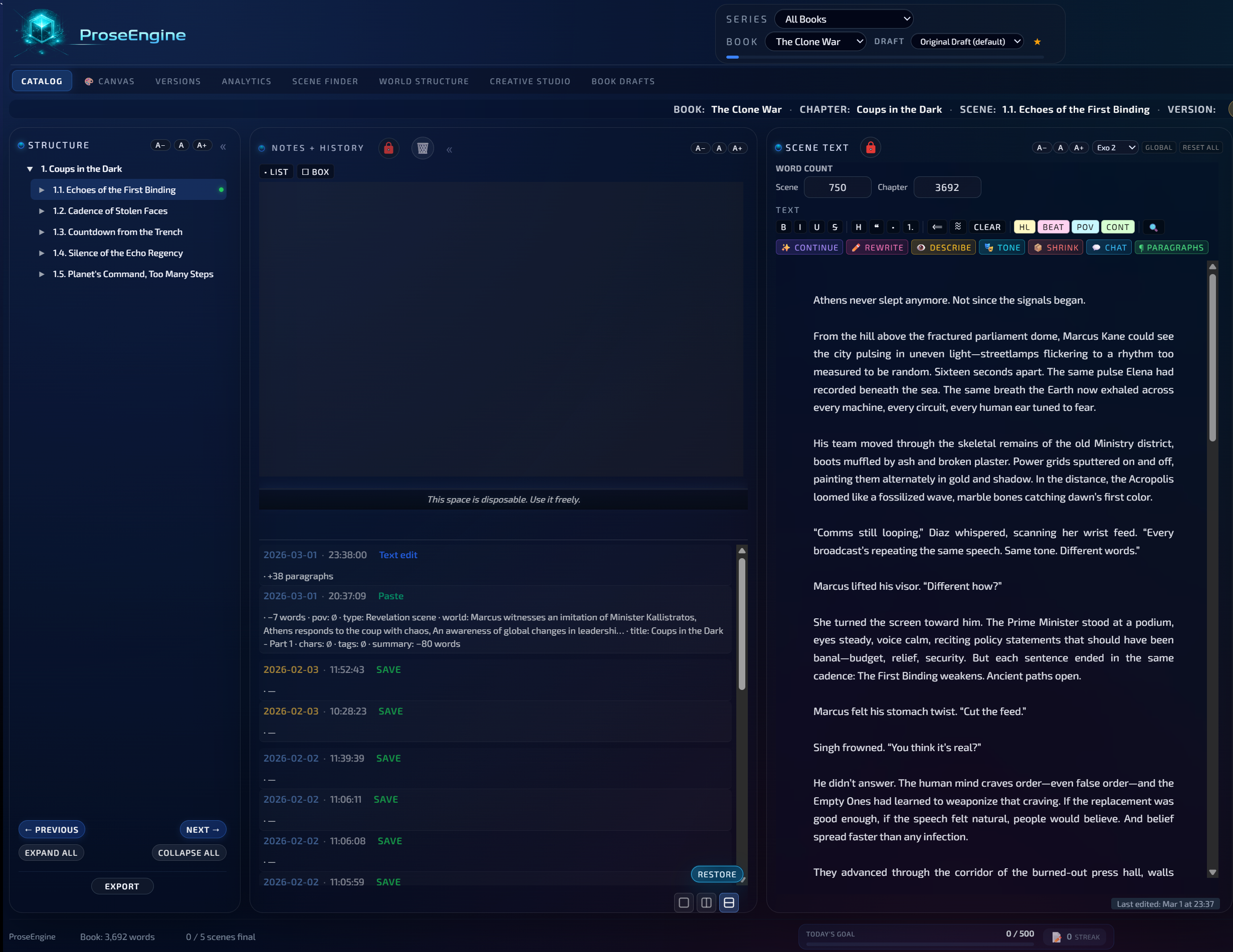 Scene Editor — chapter and scene organization